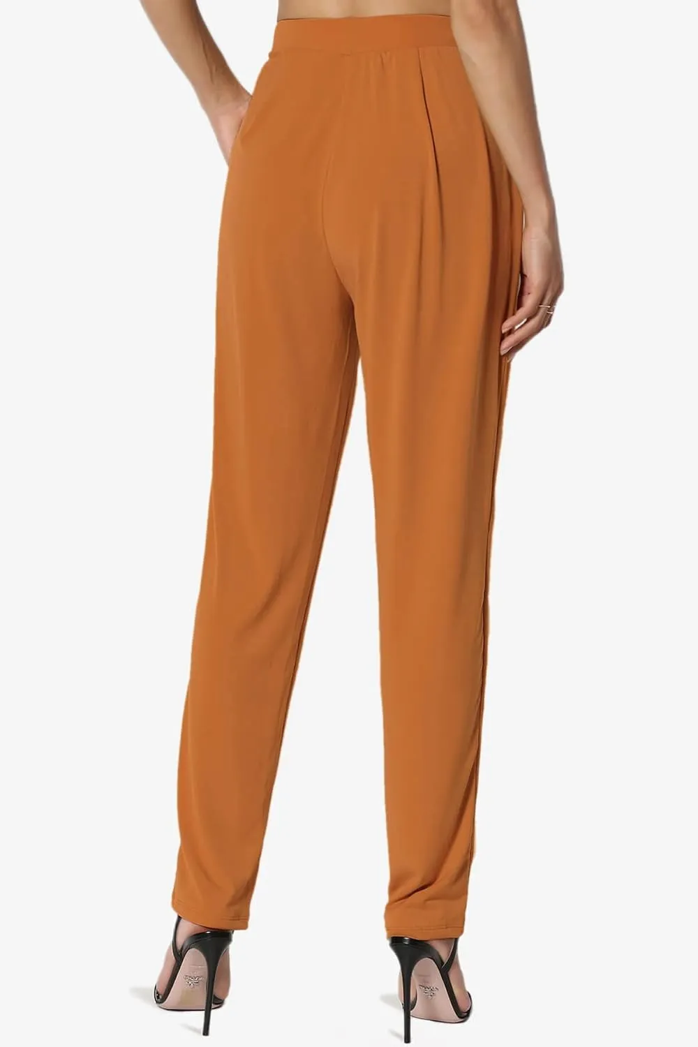 TheMogan Women's Chic Pleated Elastic High Waist Pants Lightweight Relaxed Fit Comfort Trousers