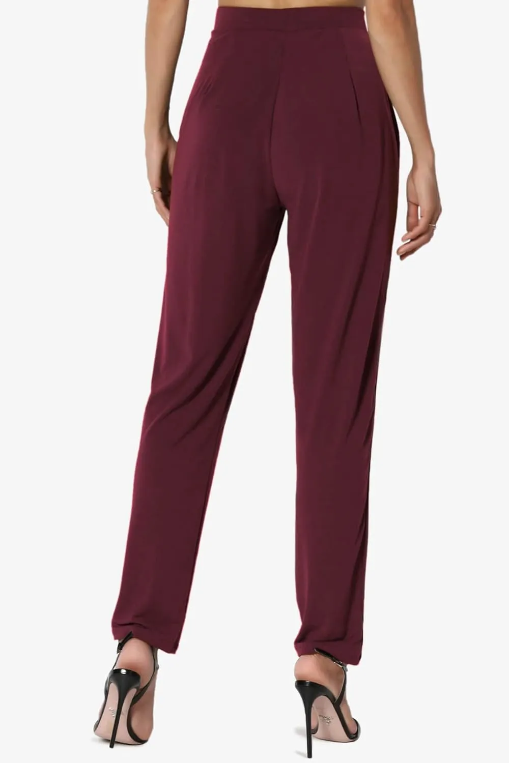 TheMogan Women's Chic Pleated Elastic High Waist Pants Lightweight Relaxed Fit Comfort Trousers