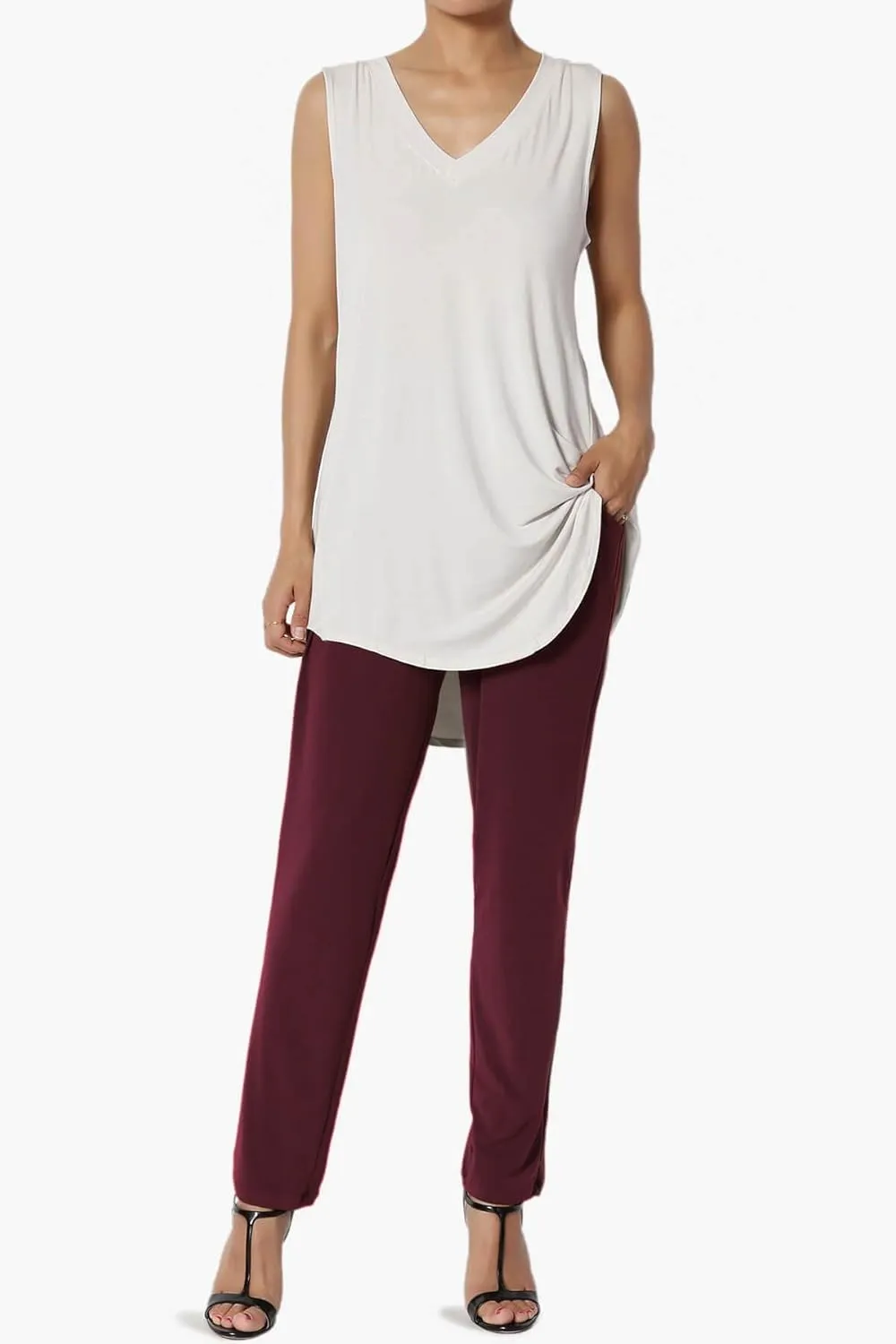 TheMogan Women's Chic Pleated Elastic High Waist Pants Lightweight Relaxed Fit Comfort Trousers