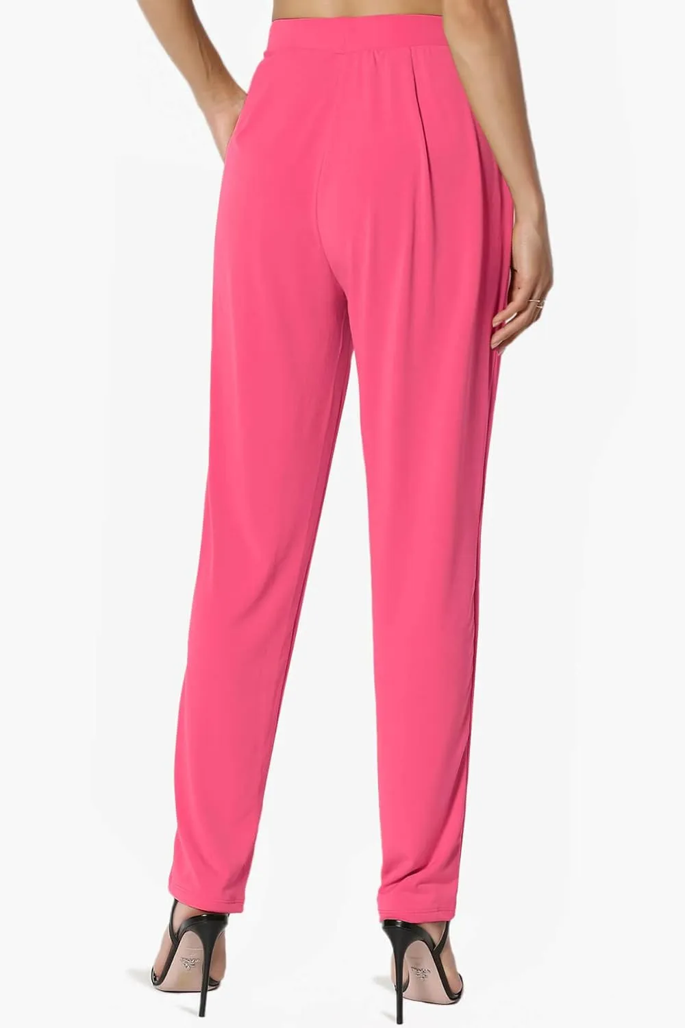 TheMogan Women's Chic Pleated Elastic High Waist Pants Lightweight Relaxed Fit Comfort Trousers