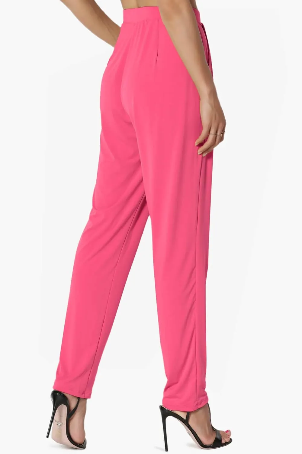 TheMogan Women's Chic Pleated Elastic High Waist Pants Lightweight Relaxed Fit Comfort Trousers