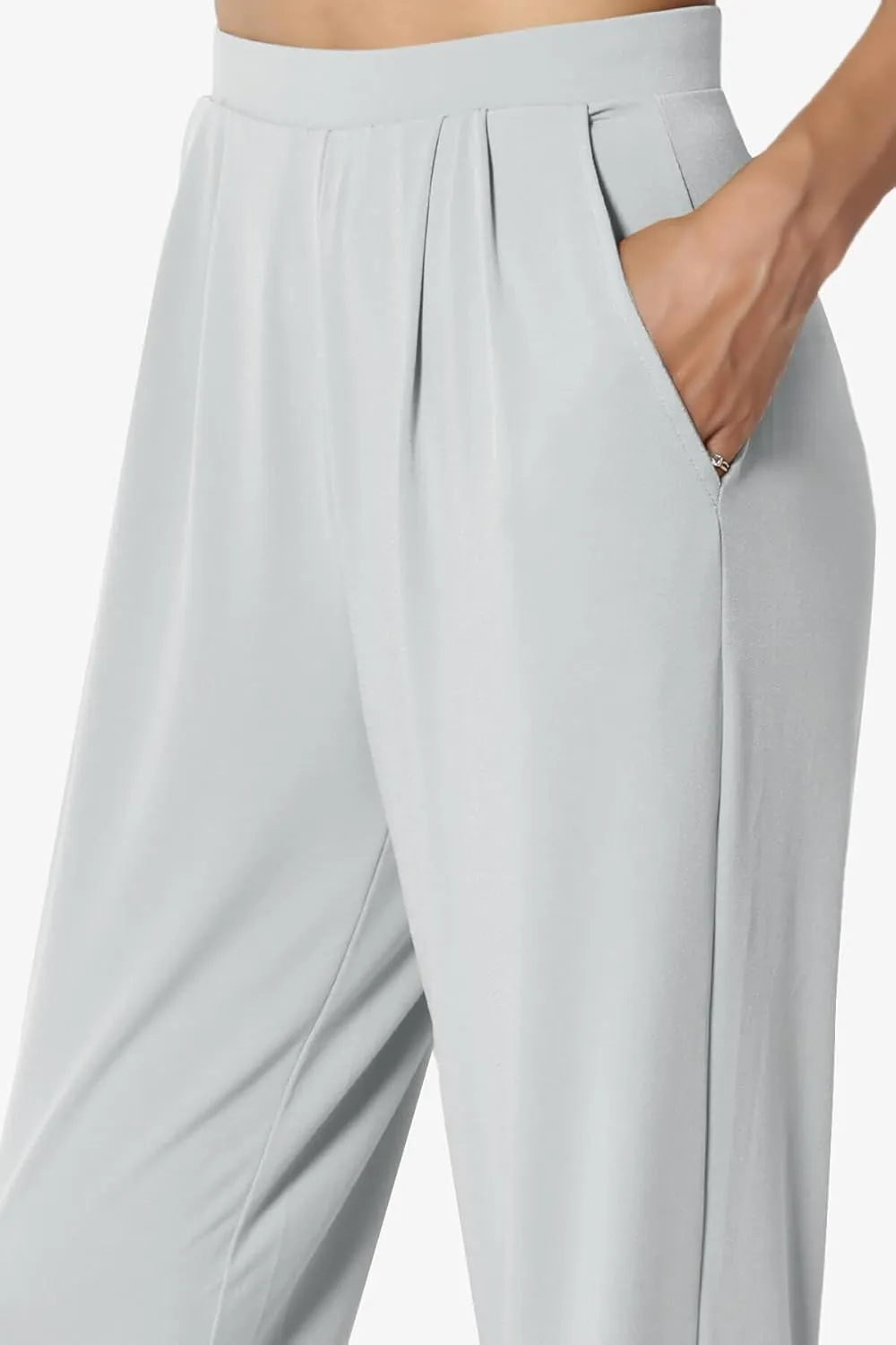 TheMogan Women's Chic Pleated Elastic High Waist Pants Lightweight Relaxed Fit Comfort Trousers