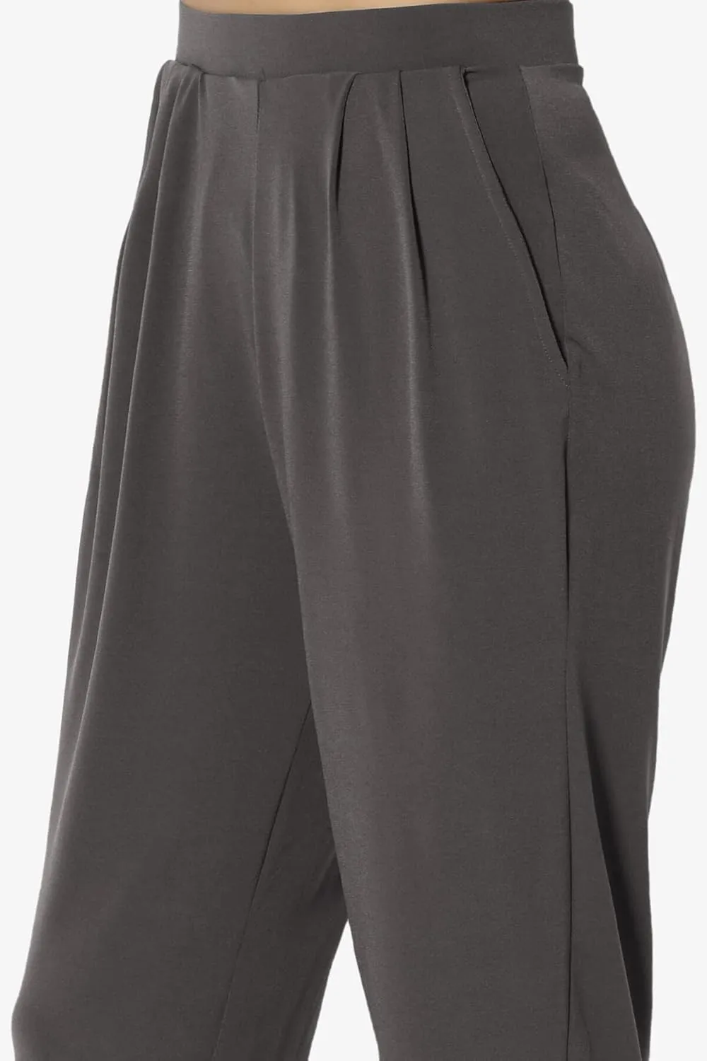 TheMogan Women's Chic Pleated Elastic High Waist Pants Lightweight Relaxed Fit Comfort Trousers
