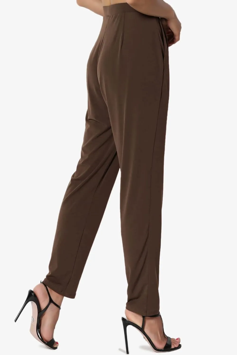 TheMogan Women's Chic Pleated Elastic High Waist Pants Lightweight Relaxed Fit Comfort Trousers