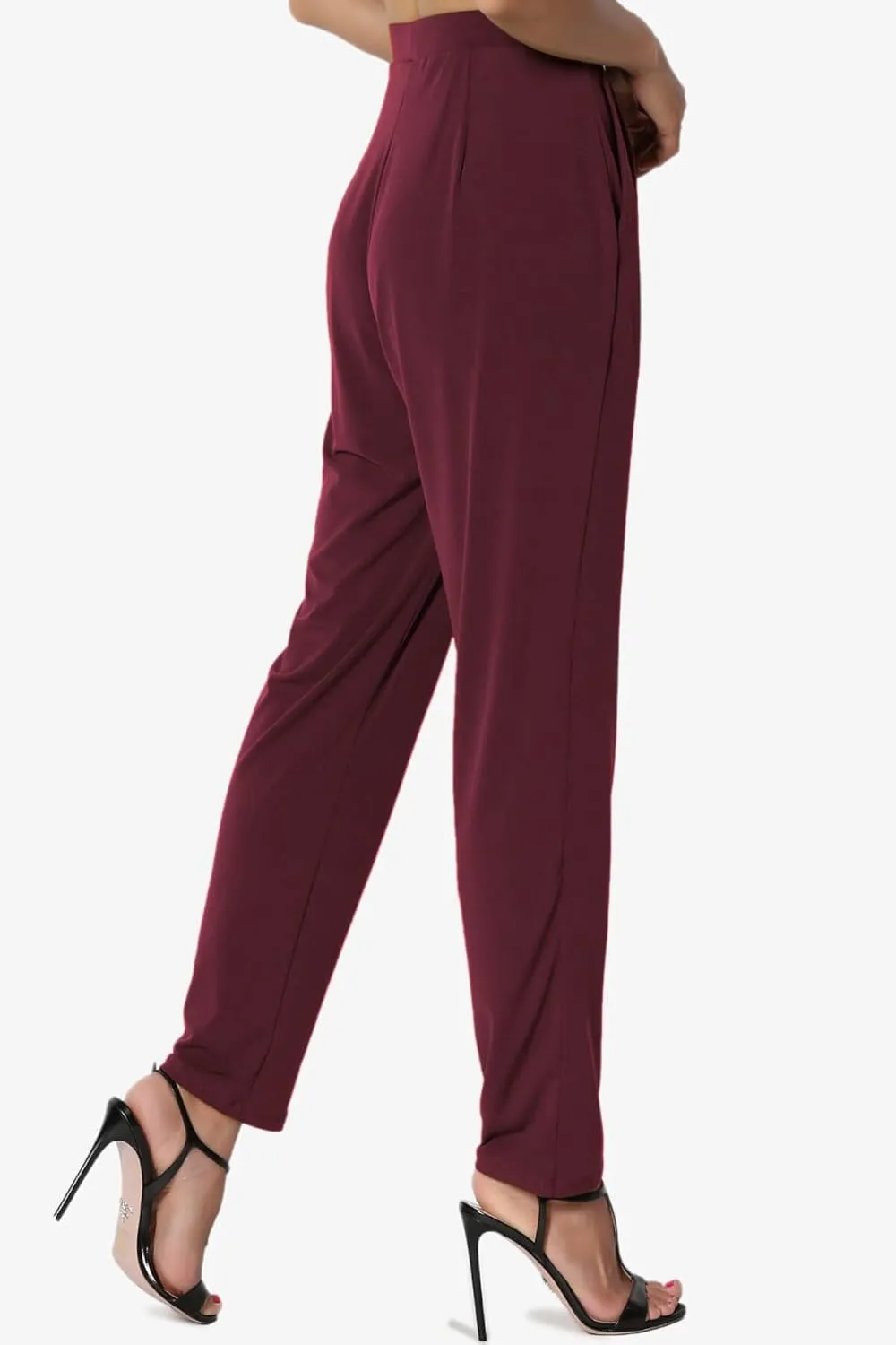 TheMogan Women's Chic Pleated Elastic High Waist Pants Lightweight Relaxed Fit Comfort Trousers
