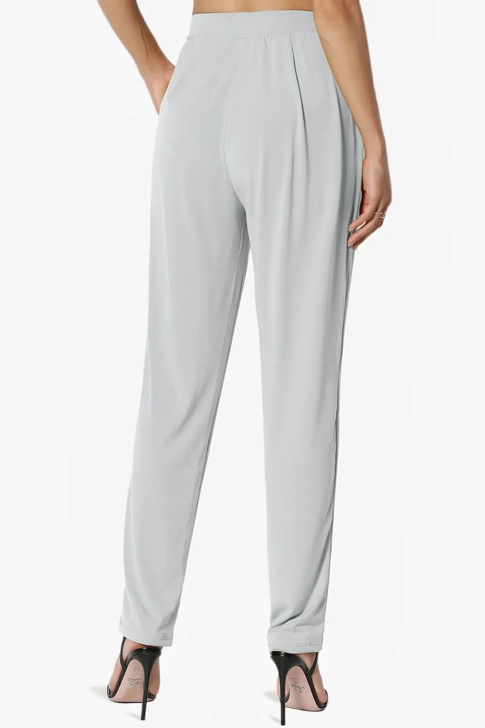 TheMogan Women's Chic Pleated Elastic High Waist Pants Lightweight Relaxed Fit Comfort Trousers
