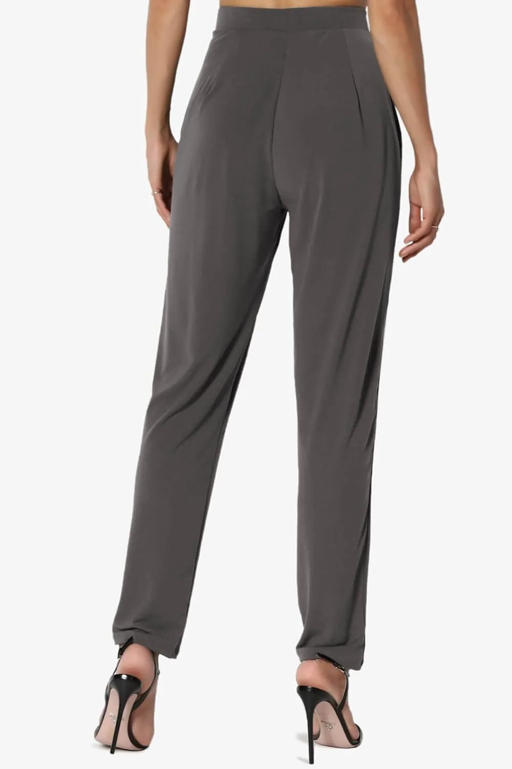 TheMogan Women's Chic Pleated Elastic High Waist Pants Lightweight Relaxed Fit Comfort Trousers