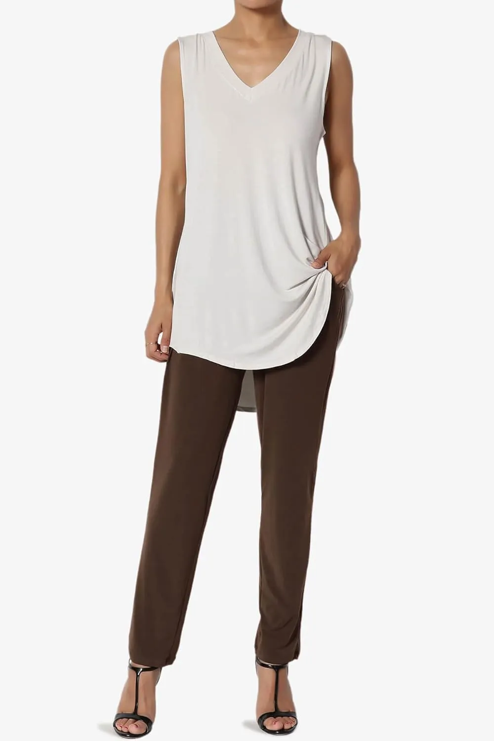 TheMogan Women's Chic Pleated Elastic High Waist Pants Lightweight Relaxed Fit Comfort Trousers