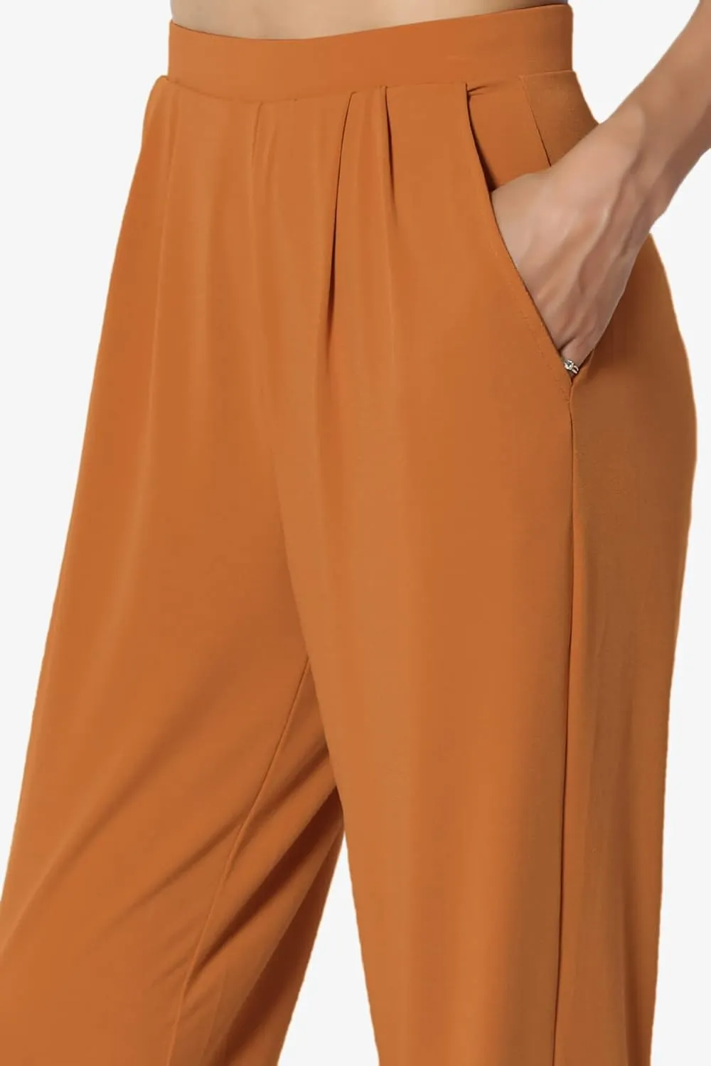 TheMogan Women's Chic Pleated Elastic High Waist Pants Lightweight Relaxed Fit Comfort Trousers