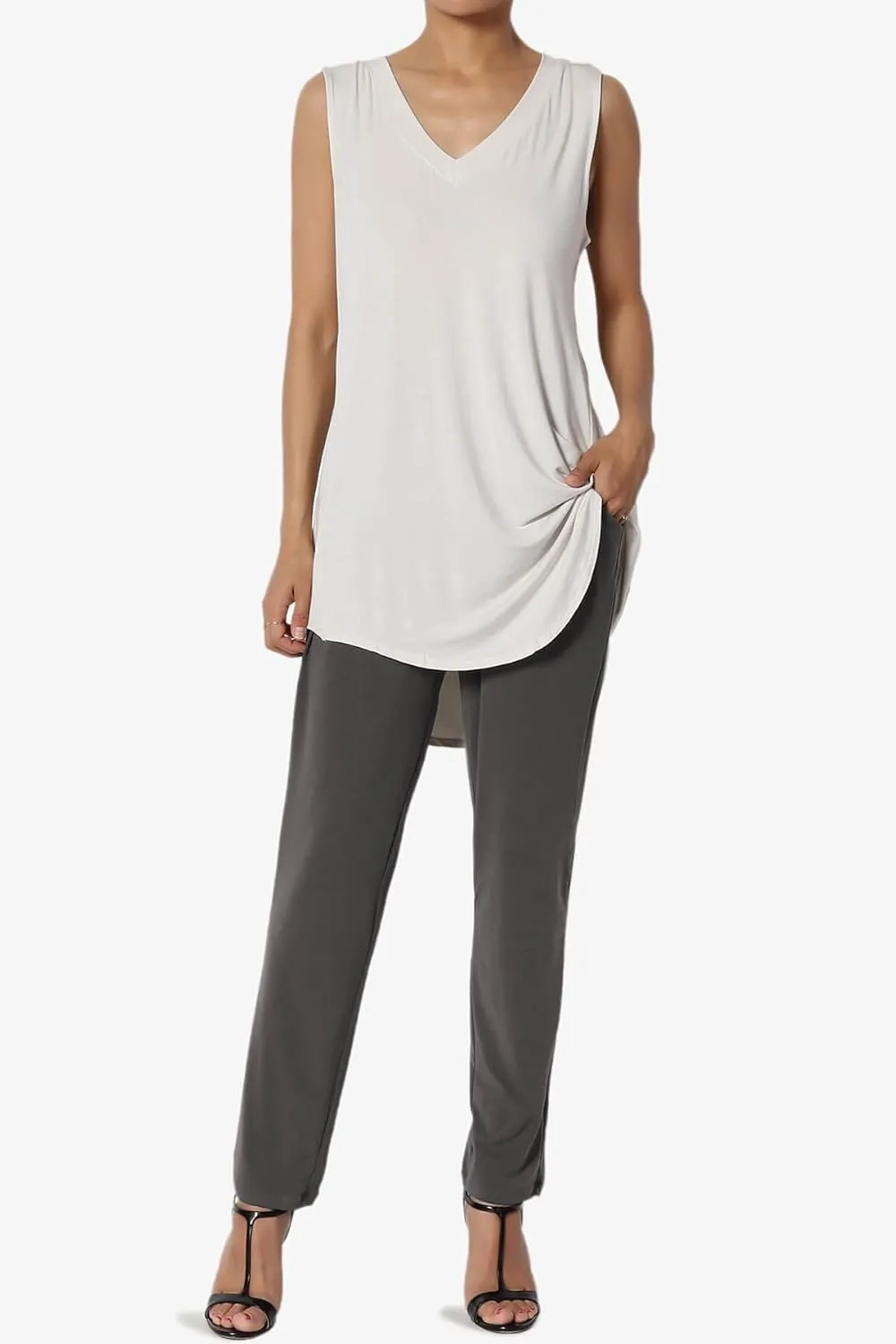 TheMogan Women's Chic Pleated Elastic High Waist Pants Lightweight Relaxed Fit Comfort Trousers