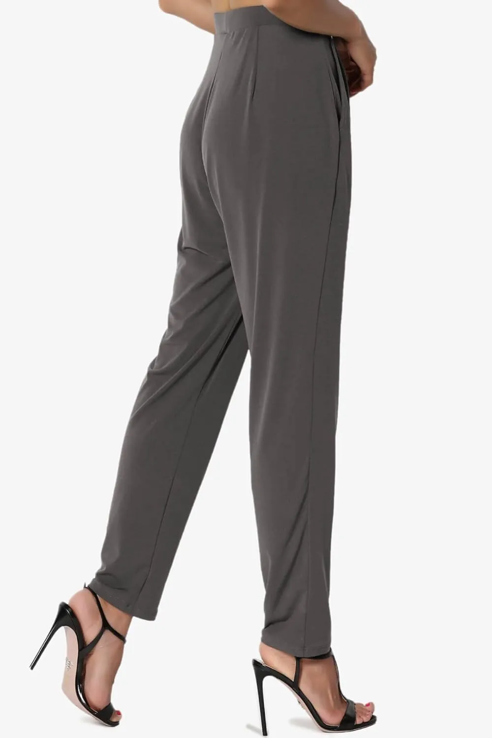 TheMogan Women's Chic Pleated Elastic High Waist Pants Lightweight Relaxed Fit Comfort Trousers