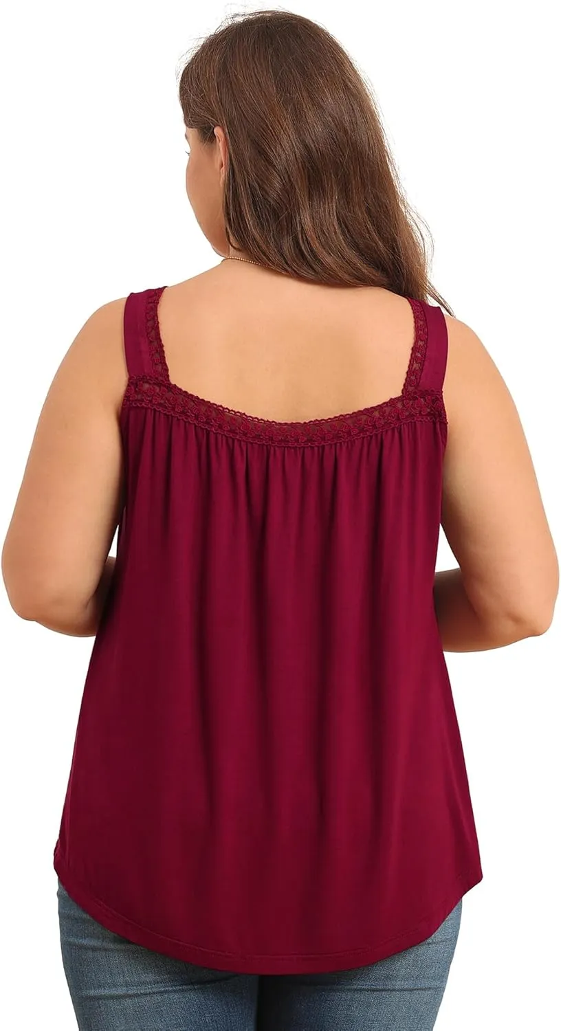 TIANZHU Plus Size Tank Tops for Women Sleeveless Loose Fit Camisole Summer Lace Cute Outfits XL-5XL