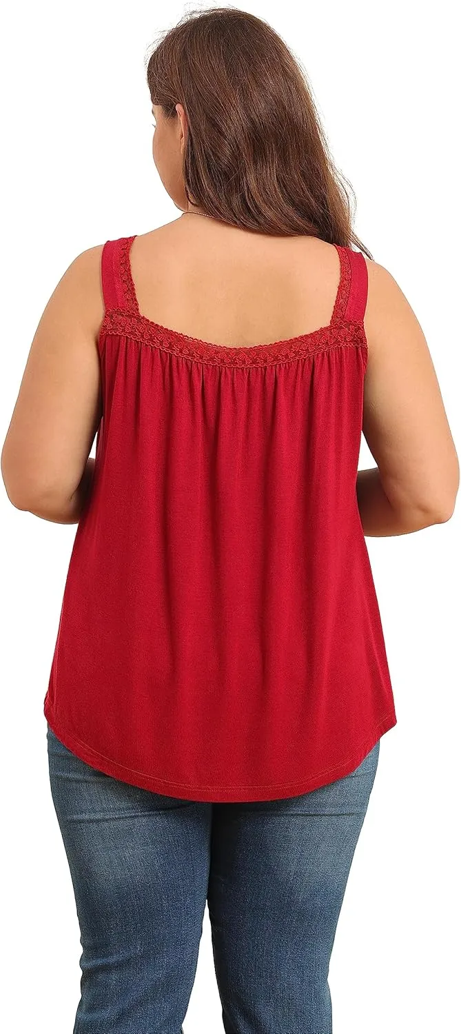 TIANZHU Plus Size Tank Tops for Women Sleeveless Loose Fit Camisole Summer Lace Cute Outfits XL-5XL