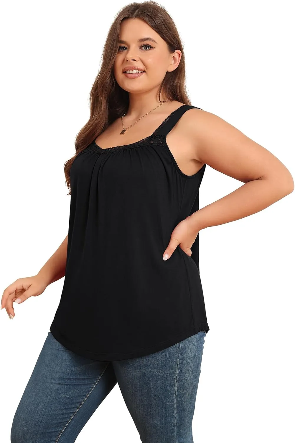 TIANZHU Plus Size Tank Tops for Women Sleeveless Loose Fit Camisole Summer Lace Cute Outfits XL-5XL