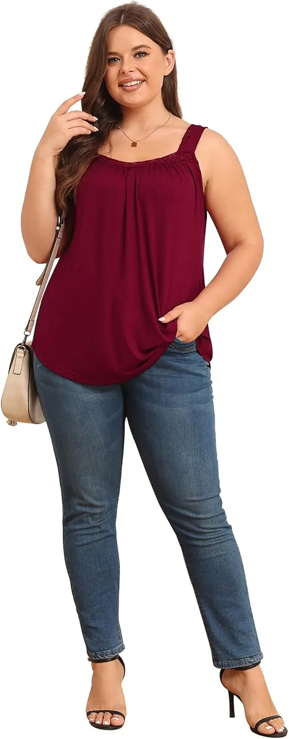 TIANZHU Plus Size Tank Tops for Women Sleeveless Loose Fit Camisole Summer Lace Cute Outfits XL-5XL