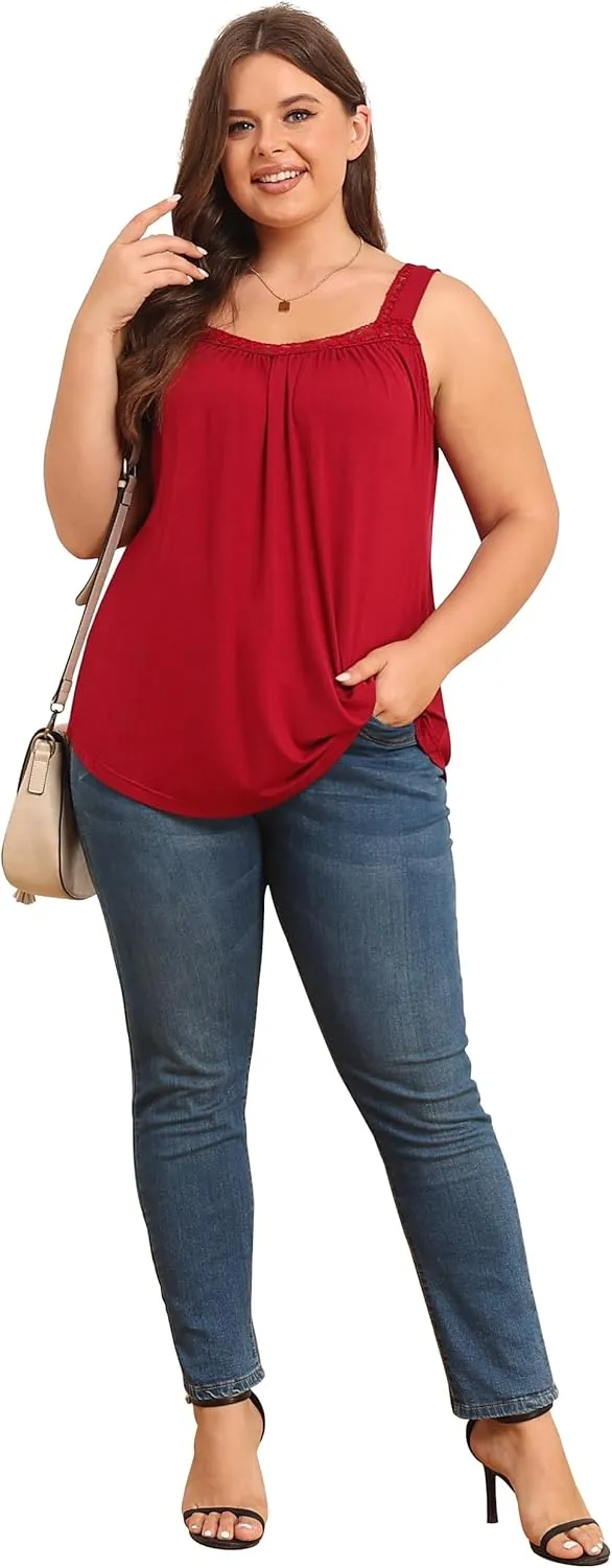 TIANZHU Plus Size Tank Tops for Women Sleeveless Loose Fit Camisole Summer Lace Cute Outfits XL-5XL