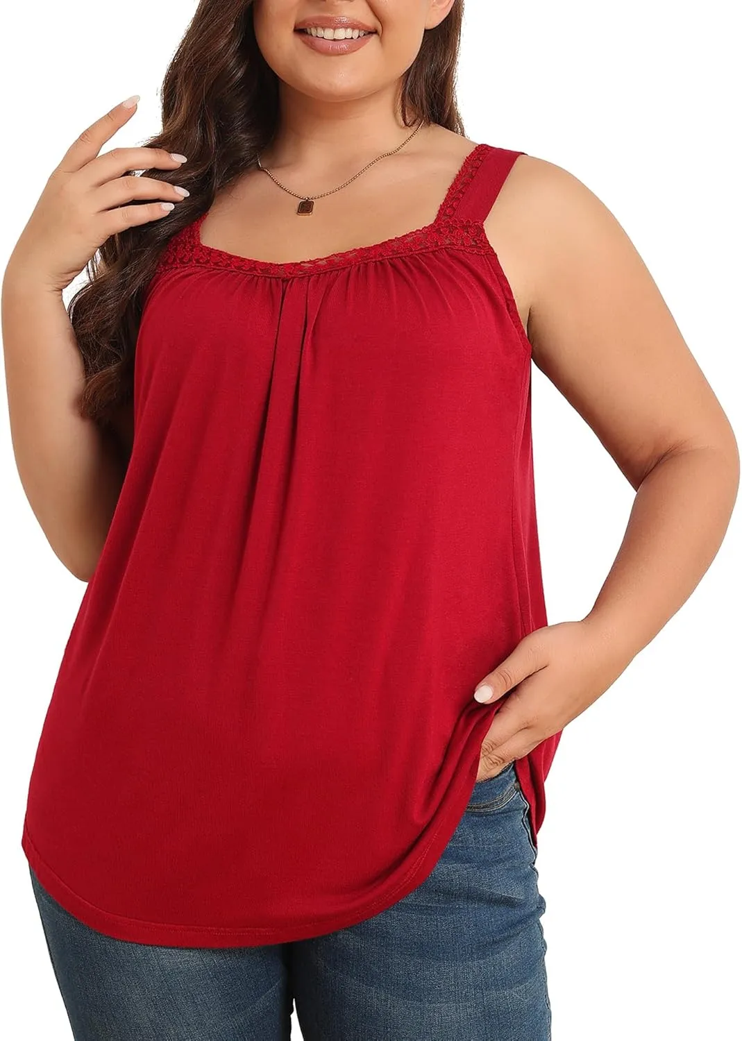TIANZHU Plus Size Tank Tops for Women Sleeveless Loose Fit Camisole Summer Lace Cute Outfits XL-5XL