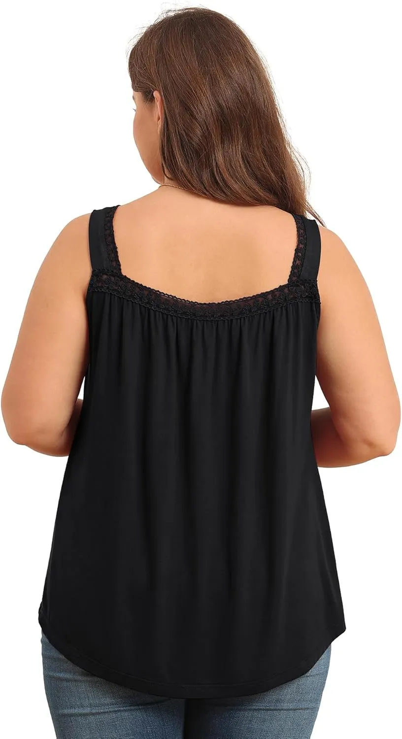 TIANZHU Plus Size Tank Tops for Women Sleeveless Loose Fit Camisole Summer Lace Cute Outfits XL-5XL