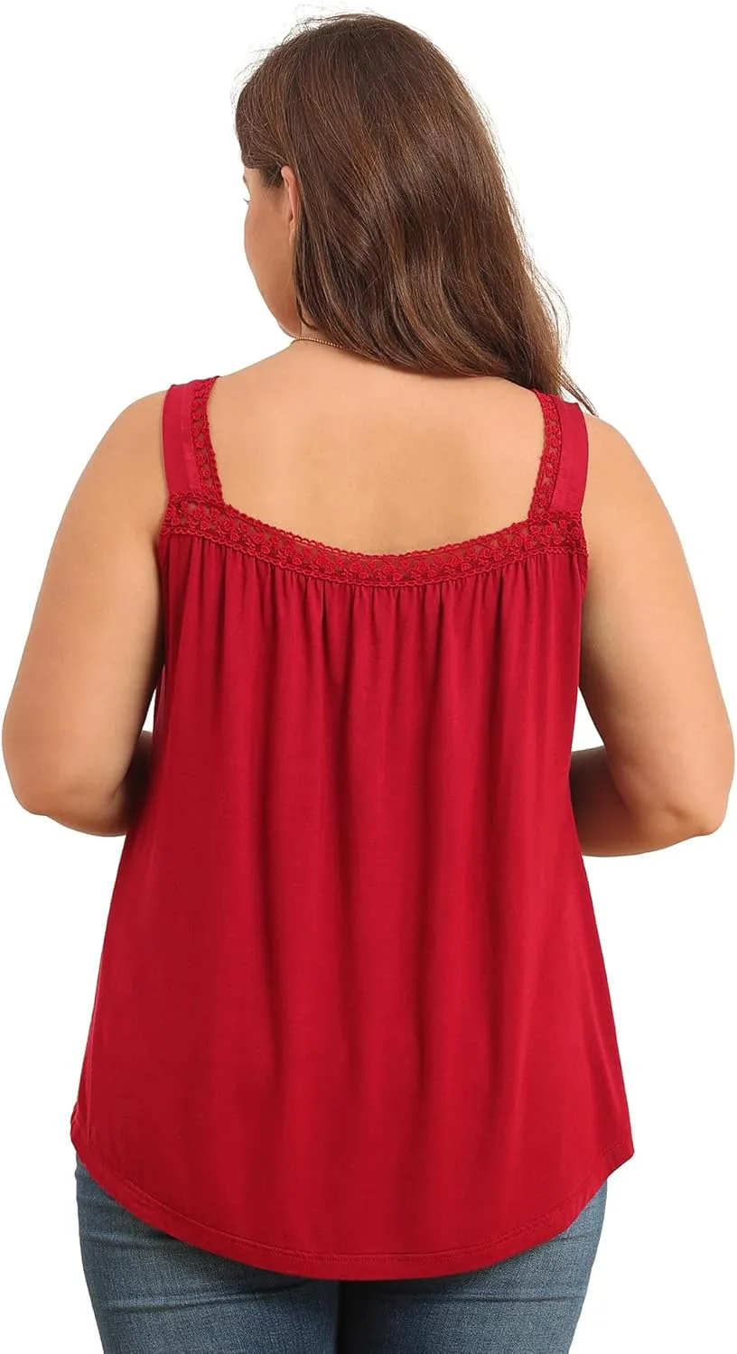 TIANZHU Plus Size Tank Tops for Women Sleeveless Loose Fit Camisole Summer Lace Cute Outfits XL-5XL