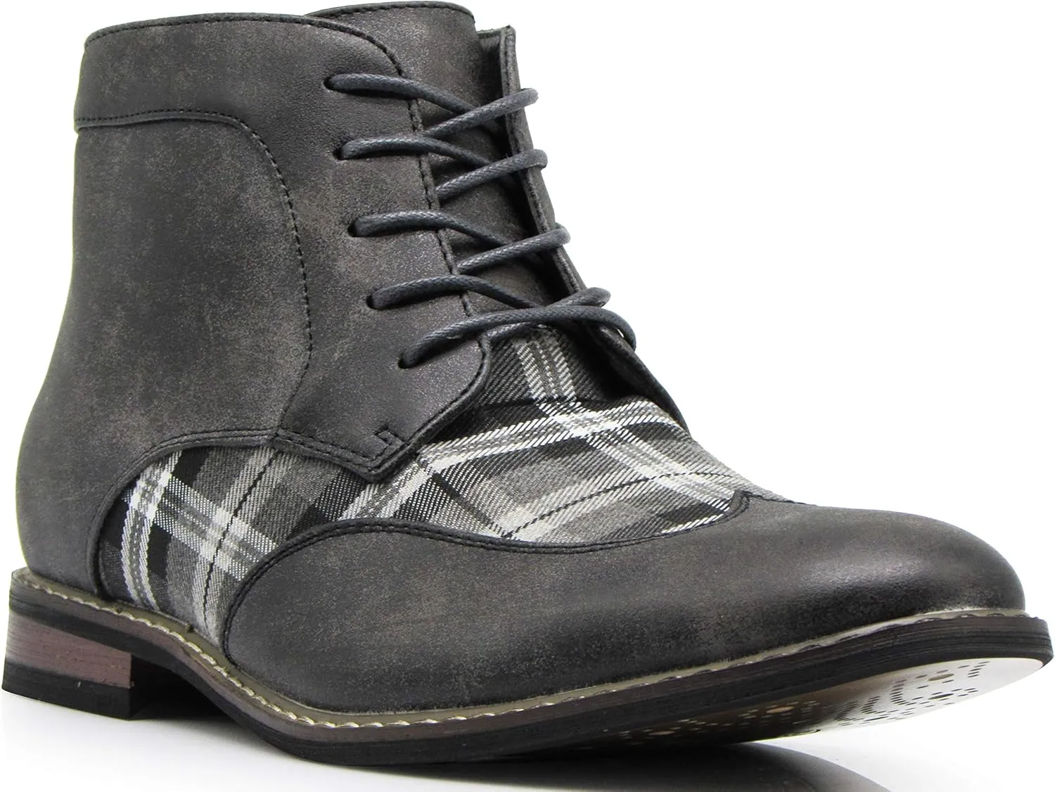 Titan04 Men Spectator Tweed Plaid Two Tone Chukka Ankle Wingtips Oxfords Dress Boots Perforated Lace Up Dress Shoes