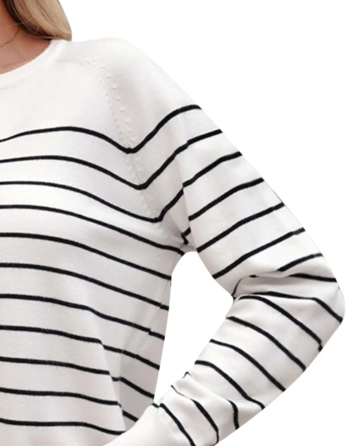 Totatuit Women's Striped Pullover Sweaters 2024 Long Sleeve Casual Button Down Sweaters Crewneck Knit Tops