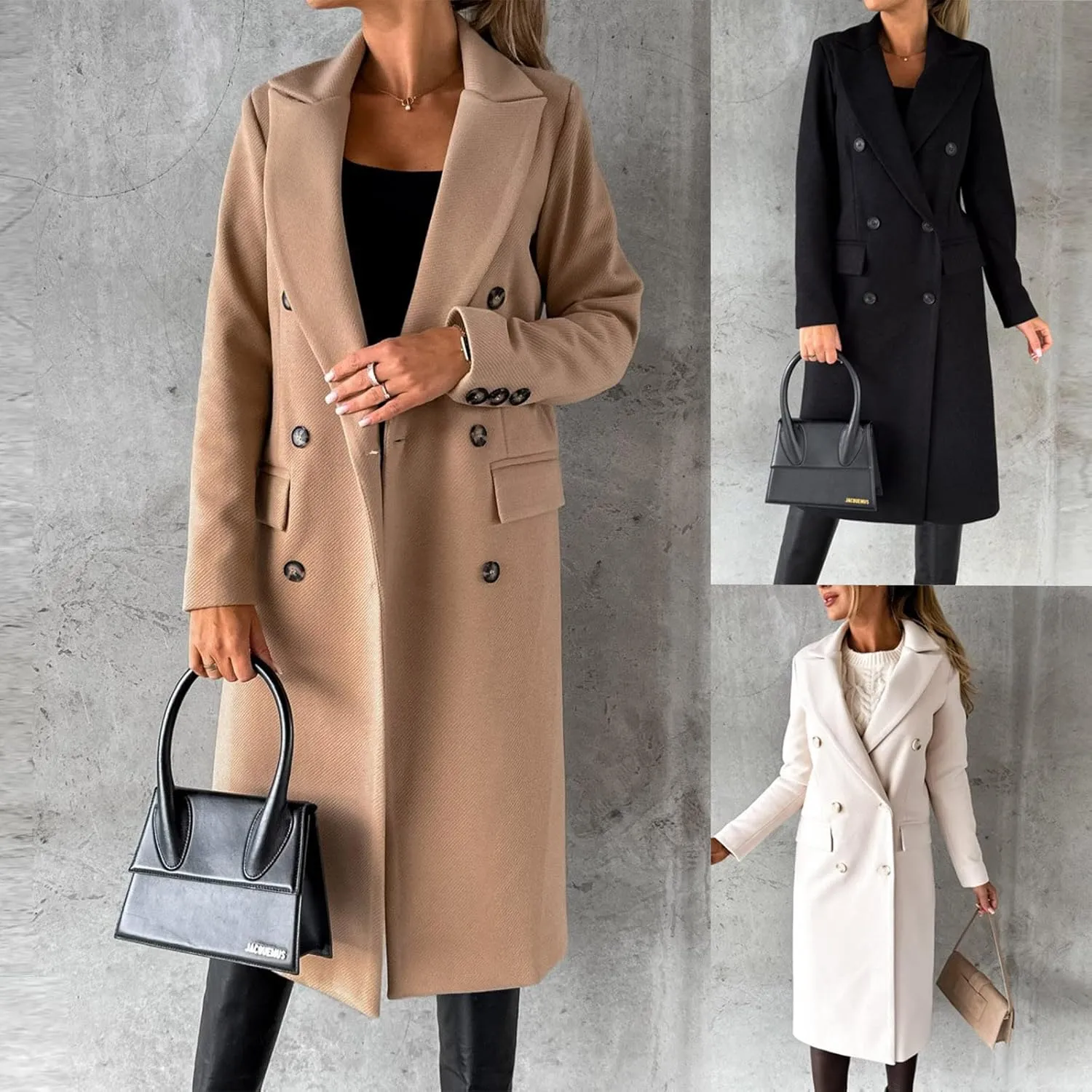 Trench Coat Women Winter Warm Wool Blend Camel Peacoat Elegant Notched Collar Double Breasted Over Coat Outwear