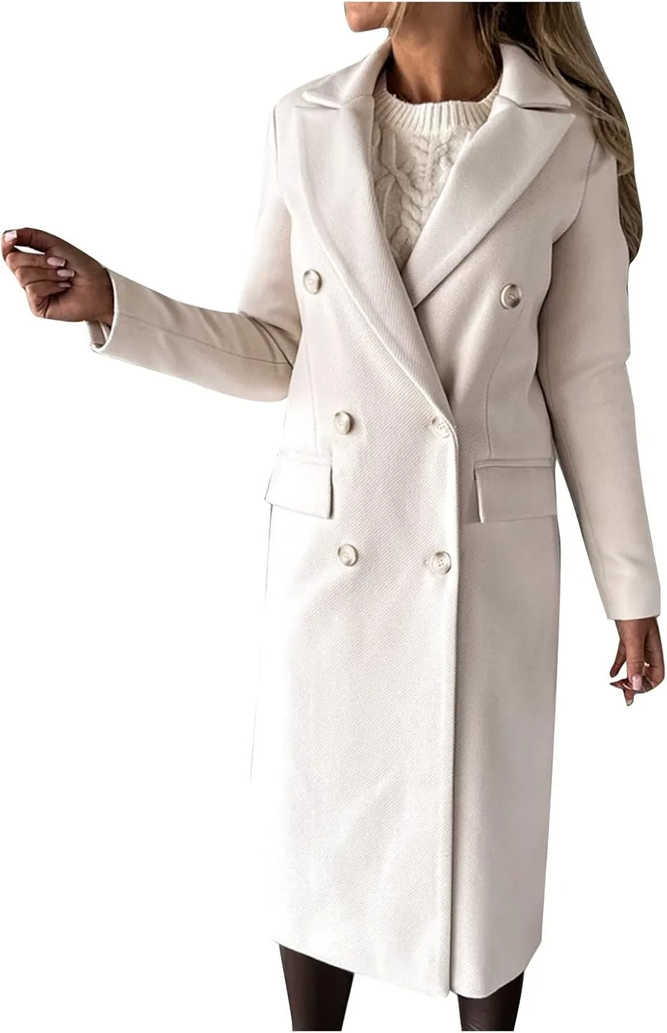 Trench Coat Women Winter Warm Wool Blend Camel Peacoat Elegant Notched Collar Double Breasted Over Coat Outwear