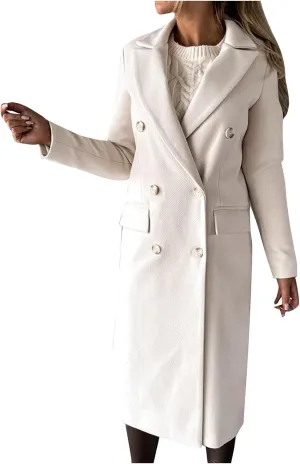 Trench Coat Women Winter Warm Wool Blend Camel Peacoat Elegant Notched Collar Double Breasted Over Coat Outwear