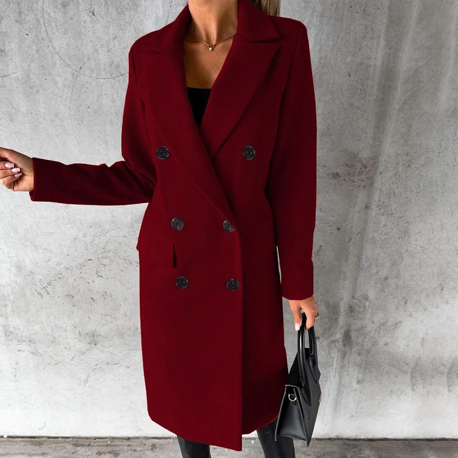 Trench Coat Women Winter Warm Wool Blend Camel Peacoat Elegant Notched Collar Double Breasted Over Coat Outwear