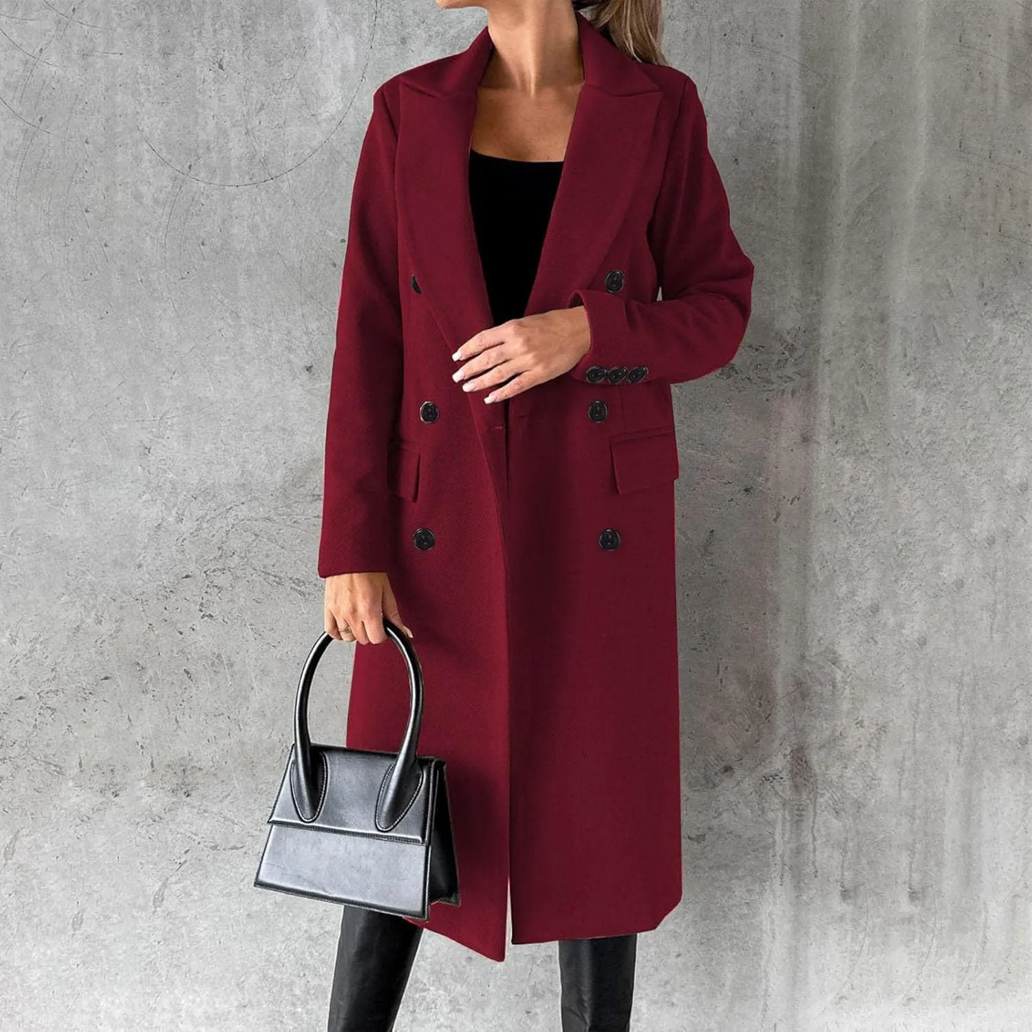 Trench Coat Women Winter Warm Wool Blend Camel Peacoat Elegant Notched Collar Double Breasted Over Coat Outwear