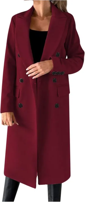 Trench Coat Women Winter Warm Wool Blend Camel Peacoat Elegant Notched Collar Double Breasted Over Coat Outwear