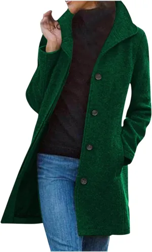 Trench Coat Women Winter Wool Pea Coat Stand Collar Single Breasted Jacket Casual Thicken Overcoat with Pockets