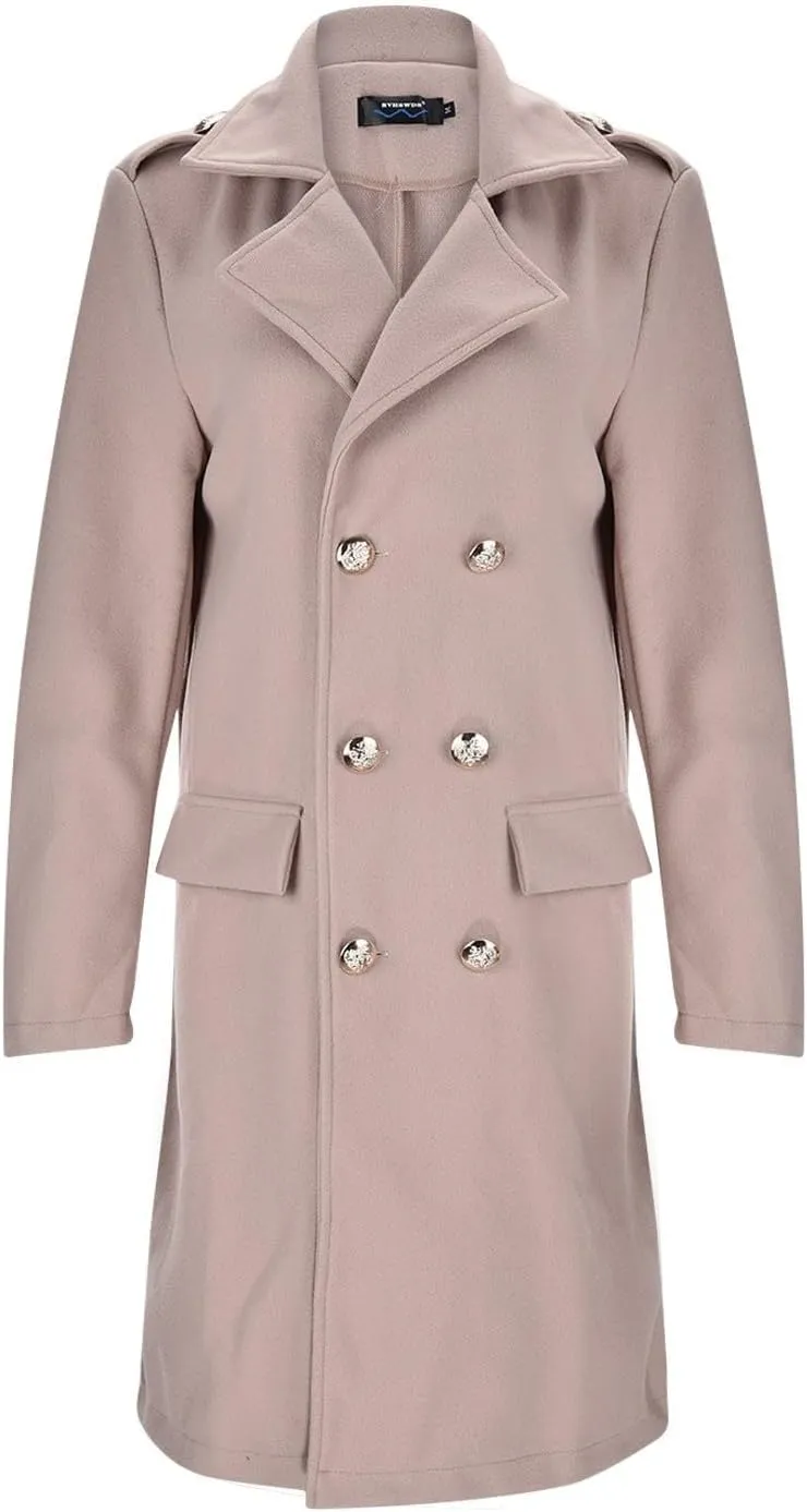 Trench Coats for Women 2024 Casual Notched Lapel Long Winter Coats Singe-Breasted Wool Blend Pea Coat Outwear