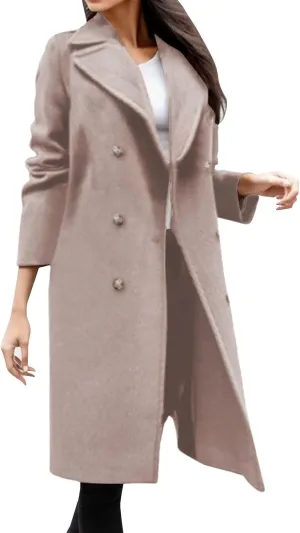 Trench Coats for Women 2024 Casual Notched Lapel Long Winter Coats Singe-Breasted Wool Blend Pea Coat Outwear