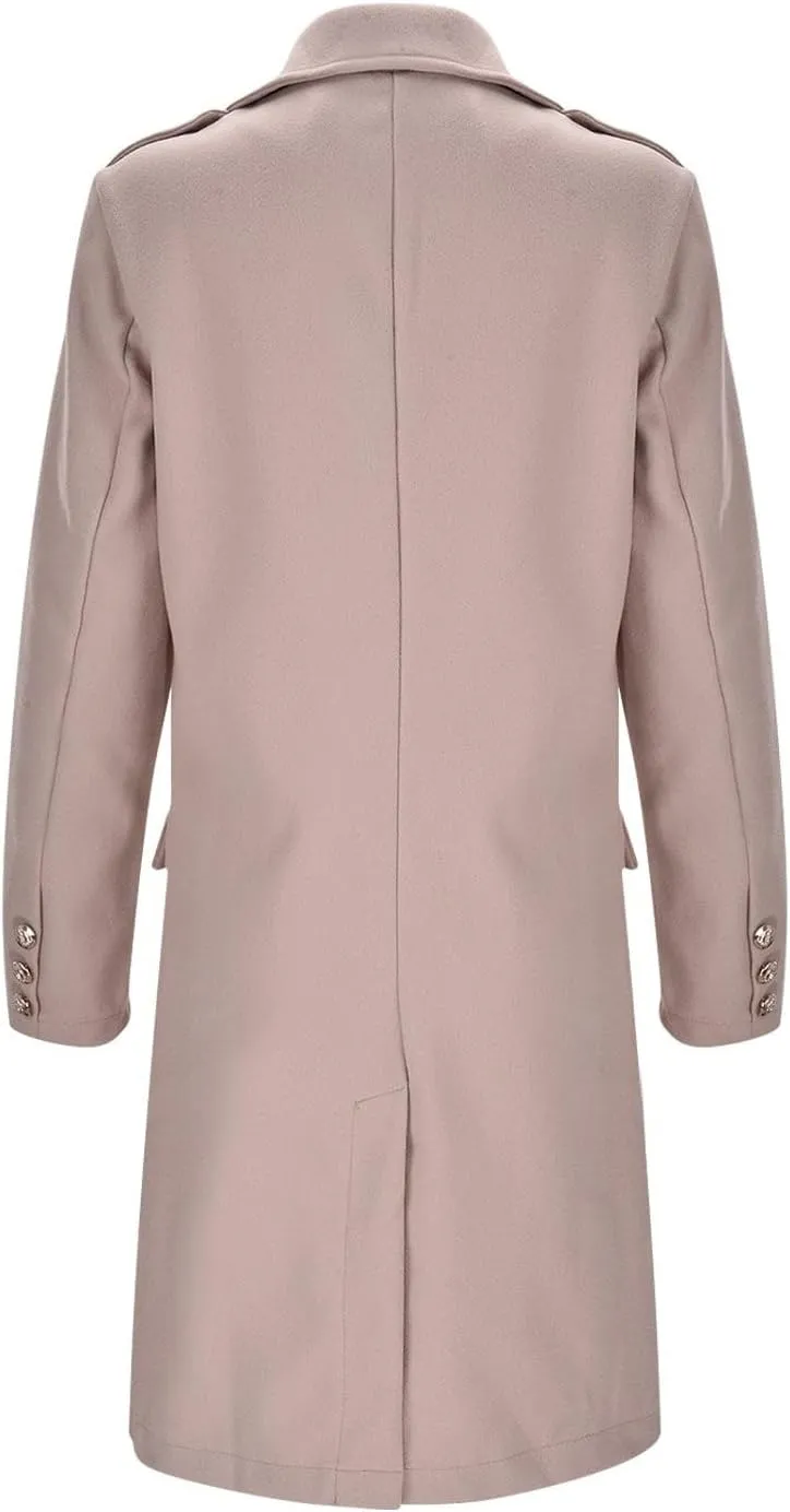 Trench Coats for Women 2024 Casual Notched Lapel Long Winter Coats Singe-Breasted Wool Blend Pea Coat Outwear