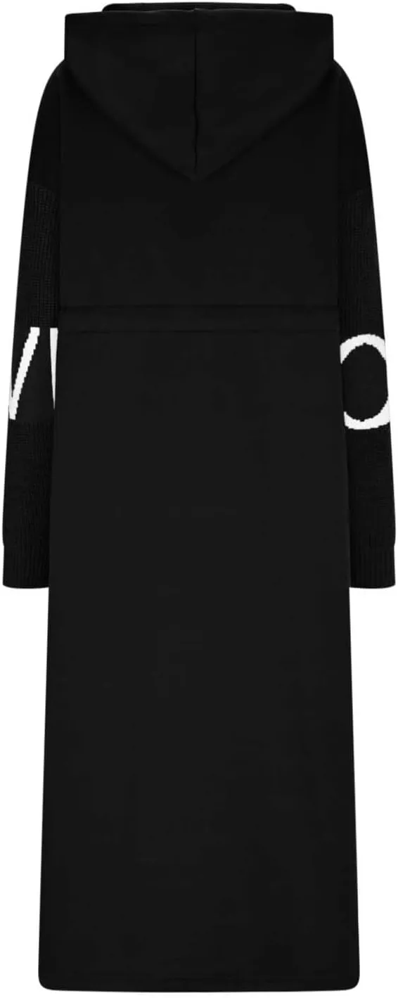Trench Coats for Women Fashion Letter Knitted Patchwork Hooded Jackets Pocket Casual Zipper Drawstring Long Overcoat