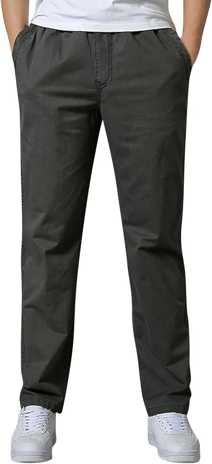 Trendy Solid Color Strech Chino Pants for Men Cotton Soft Lightweight Slim Fit Open Bottom High Waist Cargo Trousers