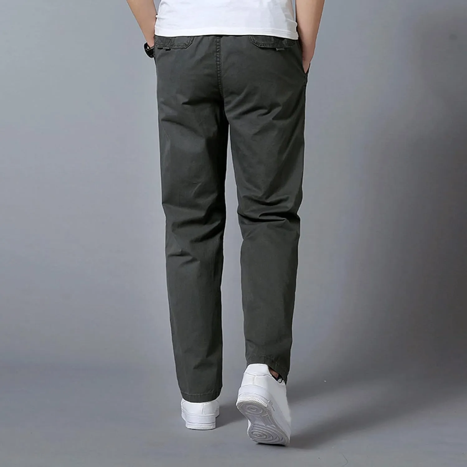 Trendy Solid Color Strech Chino Pants for Men Cotton Soft Lightweight Slim Fit Open Bottom High Waist Cargo Trousers