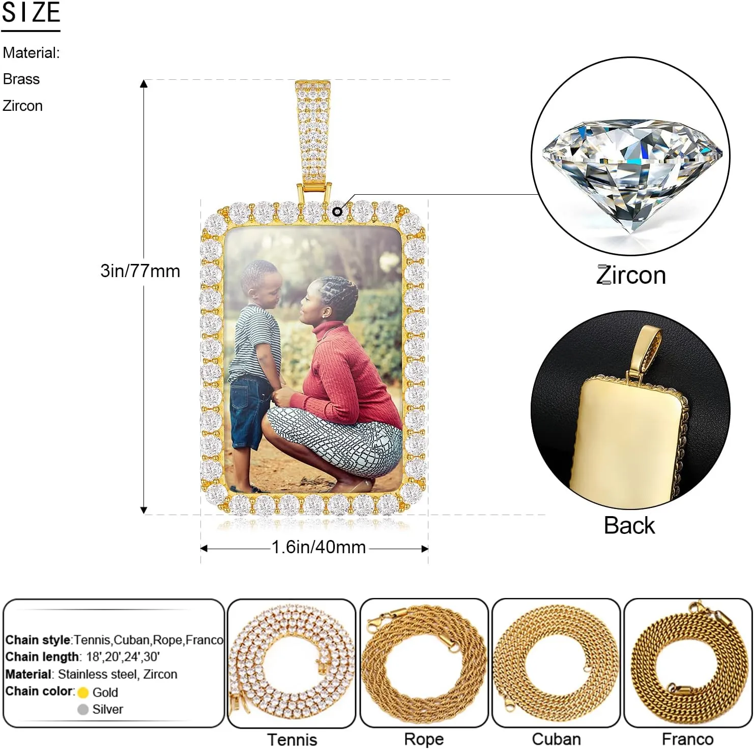 TUHE Personalized Picture Pendant Necklace Custom Pendant Necklace Customized Memory Photo Pendants Picture Chains For Men Women