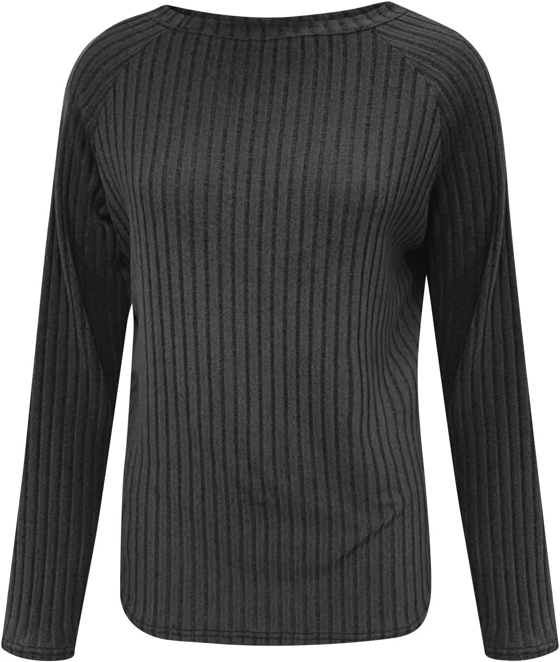 Tunic Sweaters for Women Long Sleeve Loose Fit Shirts Crewneck Pullover Tops Dressy Ribbed Curved Hem Sweaters