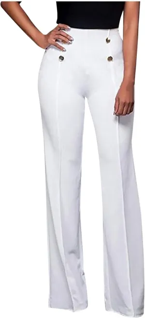 Uillui Dress Pants for Women Business Casual Straight Leg Trouser Dressy High Waist Button Wide Leg Bootleg Pant Work Slacks