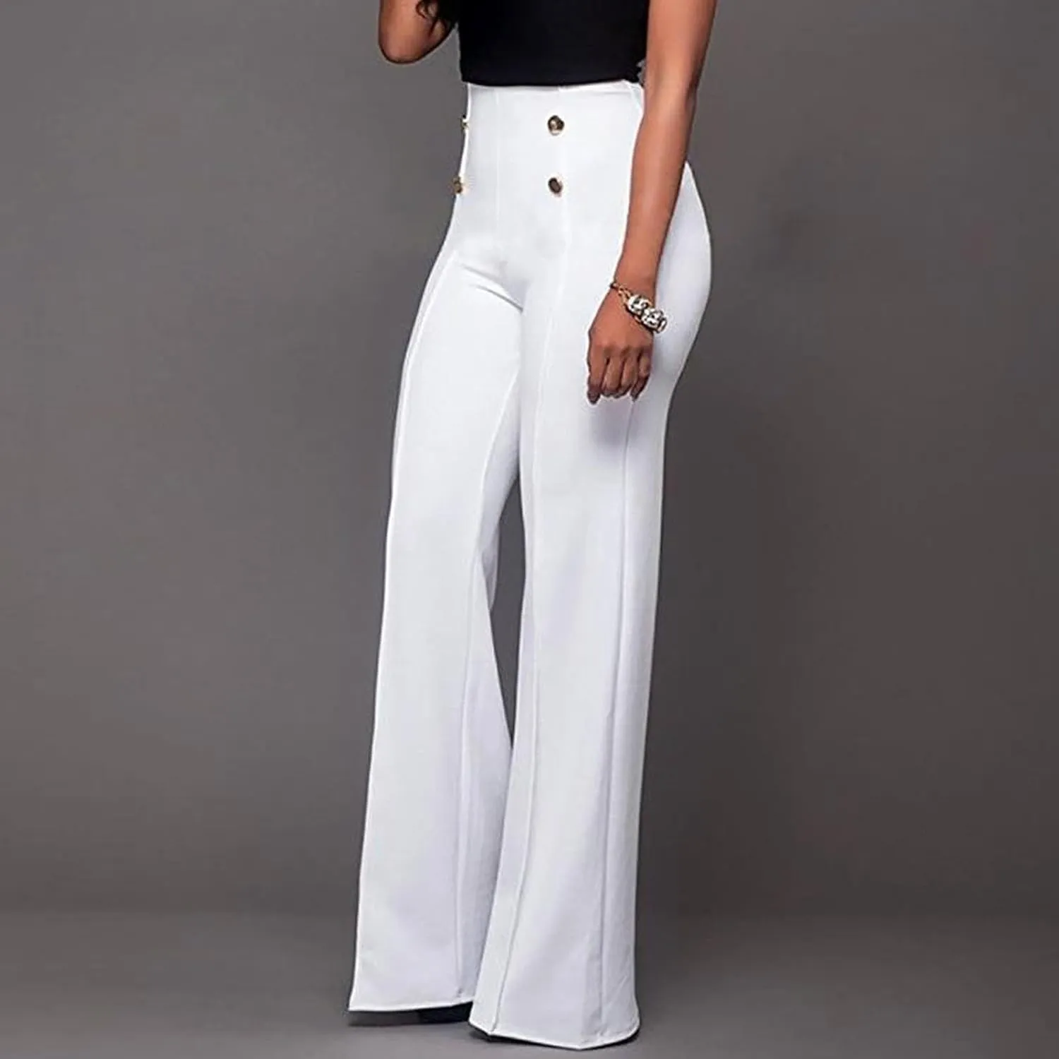Uillui Dress Pants for Women Business Casual Straight Leg Trouser Dressy High Waist Button Wide Leg Bootleg Pant Work Slacks