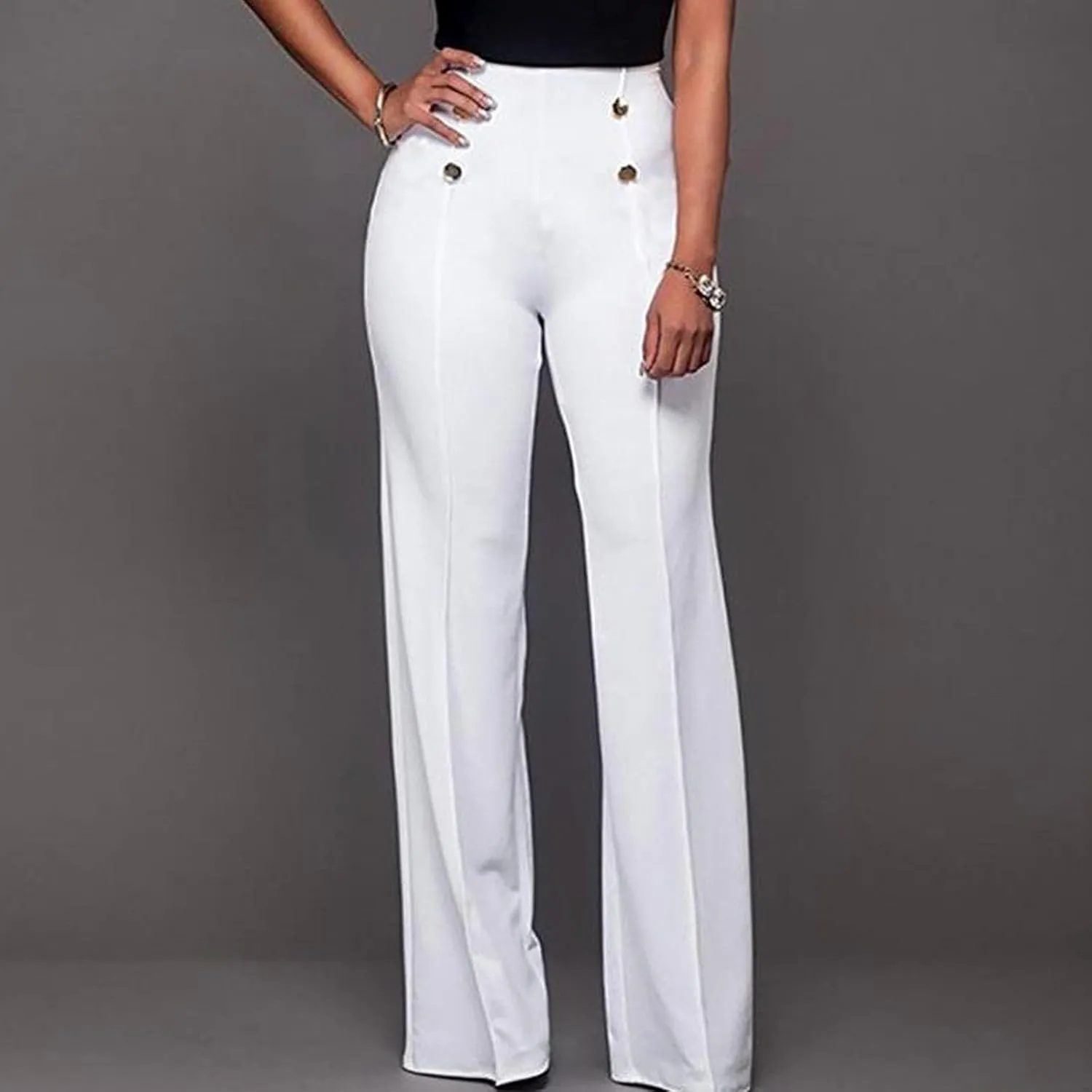 Uillui Dress Pants for Women Business Casual Straight Leg Trouser Dressy High Waist Button Wide Leg Bootleg Pant Work Slacks