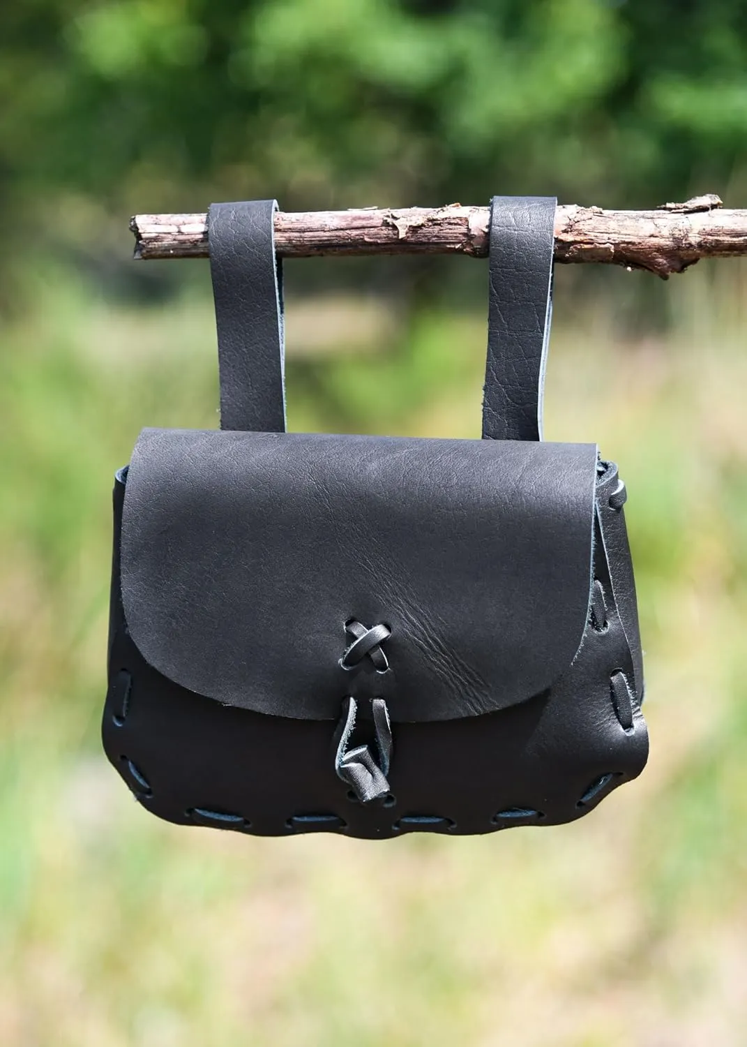 Ulfberth - medieval belt bag made of real leather - fanny pack for men and women  for Viking reenactment, Medieval and Ren fair, LARP (Black)