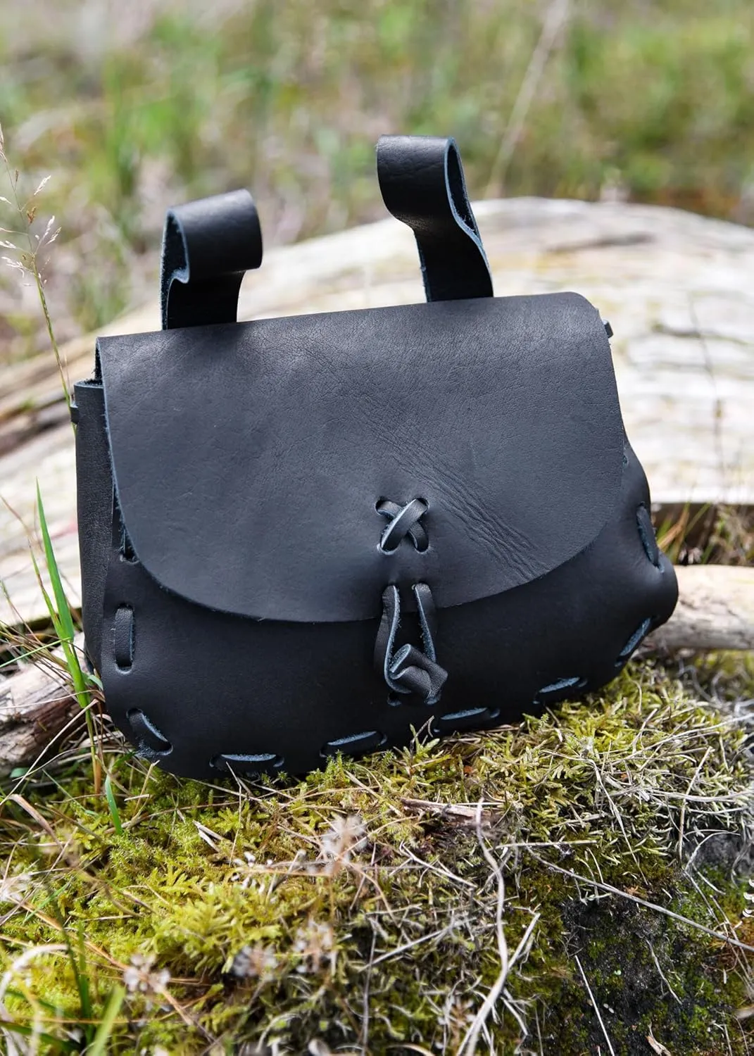 Ulfberth - medieval belt bag made of real leather - fanny pack for men and women  for Viking reenactment, Medieval and Ren fair, LARP (Black)