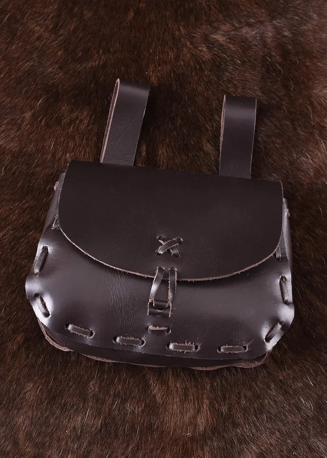 Ulfberth - medieval belt bag made of real leather - fanny pack for men and women  for Viking reenactment, Medieval and Ren fair, LARP (Dark-brown)