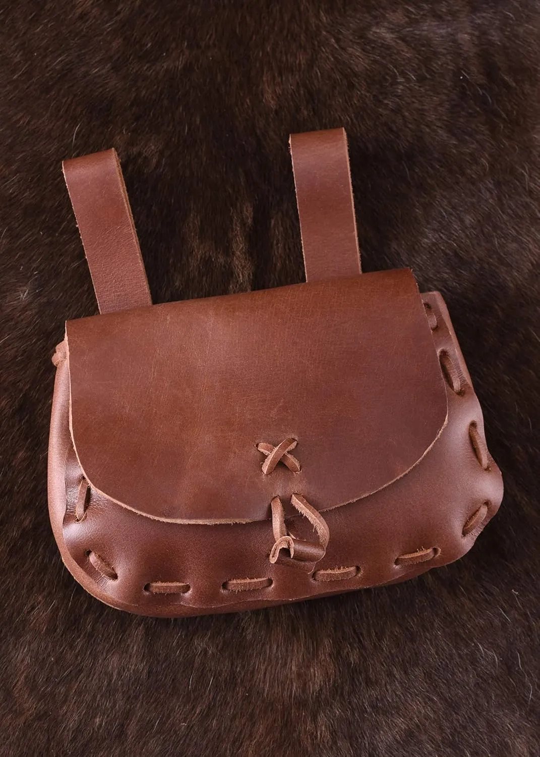 Ulfberth - medieval belt bag made of real leather - fanny pack for men and women  for Viking reenactment, Medieval and Ren fair, LARP (Light-brown)