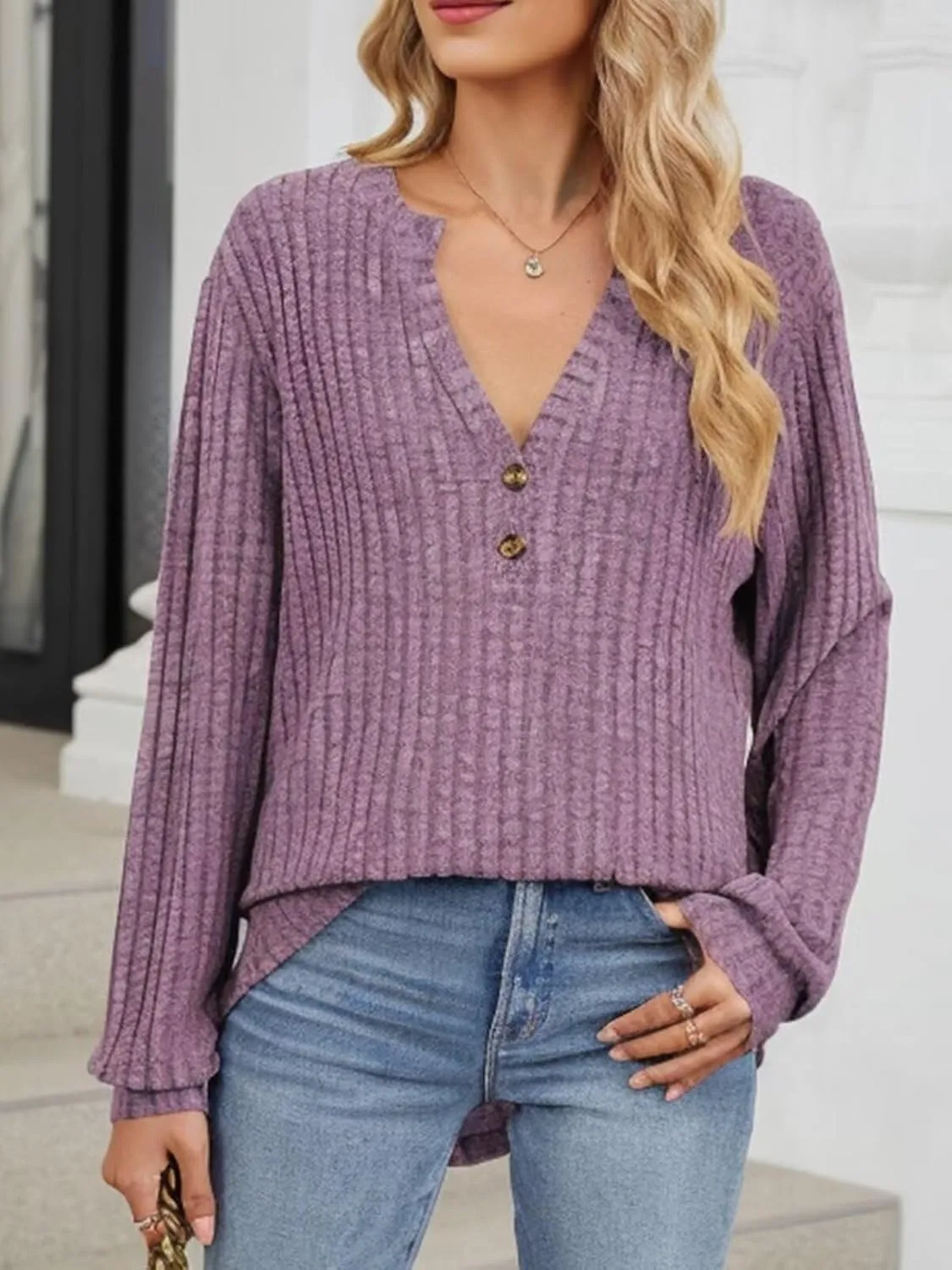 V Neck Sweaters for Women Long Sleeve Tunic Tops Knitted Casual Loose Pullover Sweaters