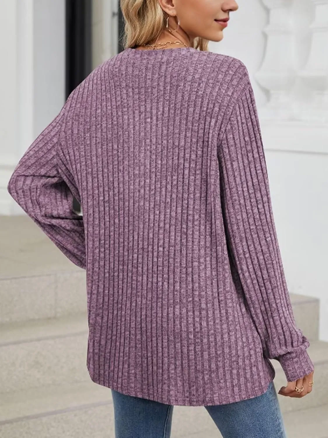 V Neck Sweaters for Women Long Sleeve Tunic Tops Knitted Casual Loose Pullover Sweaters