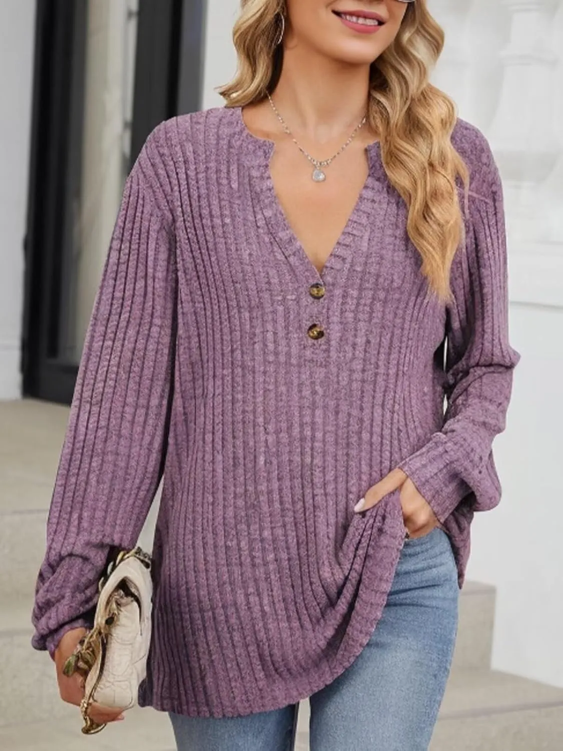 V Neck Sweaters for Women Long Sleeve Tunic Tops Knitted Casual Loose Pullover Sweaters